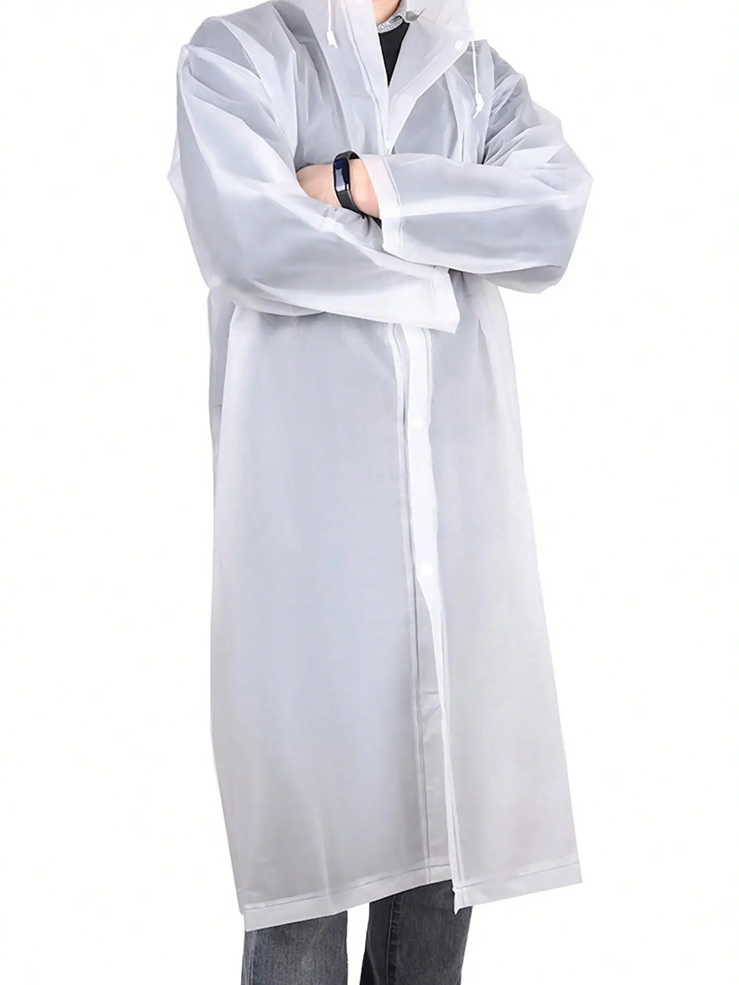 Unisex White Lightweight Waterproof Reusable EVA Long Hooded Transparent Poncho - 1pc Adult Rainwear Cover, Durable Emergency Protection for Music Festival, Camping&Hiking, New Year's Outdoor Events, Emergency Rain, Thick Eva