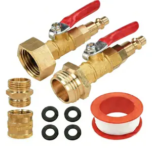 Winterize Blowout Adapter Kit with 1/4" Quick Connect Plug and 3/4" Garden Water Hose Threading, 2PCS Winterize Quick Adapter with Ball Valve for RV Boat Camper Trailer