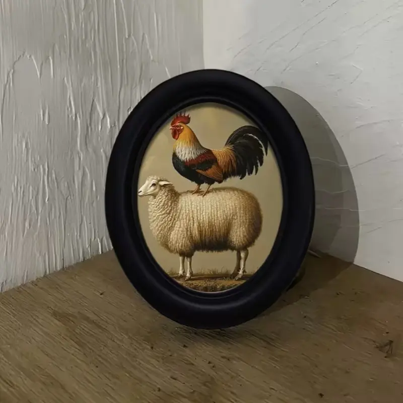 Vintage Art Rooster and Sheep Pattern Animal Design Artistic Decorative Home Item, Room Decor, Ornaments, Modern Home Decor, Perfect for Halloween Christmas Thanksgiving Wall Decoration