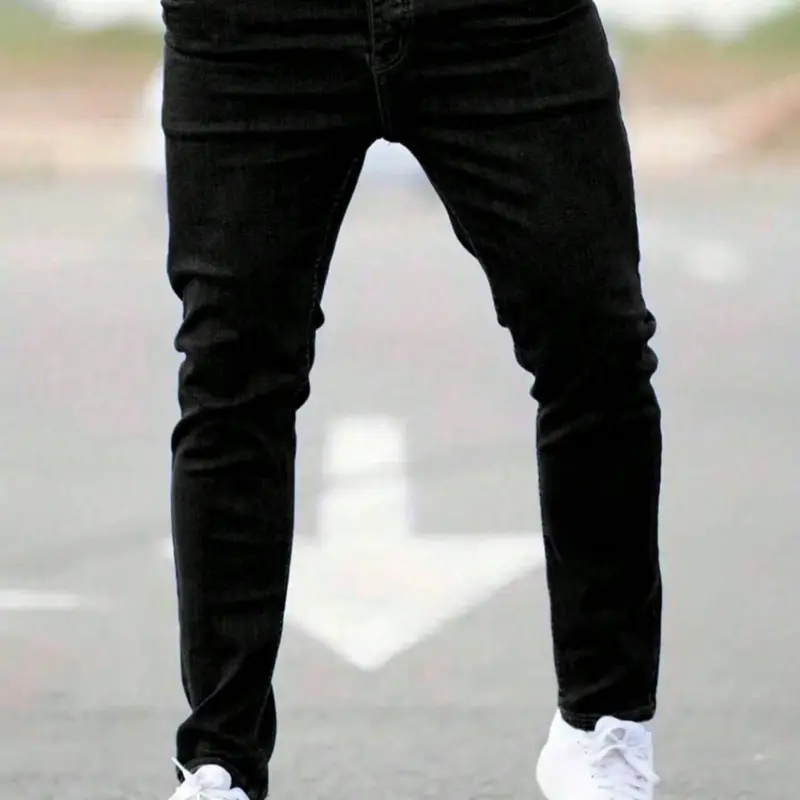 Men's Fitted Casual Solid Color Jeans, Casual Jean Style, Elastic Straight Leg Pants with Slant Pockets, Soft Cotton Fabric for All Seasons