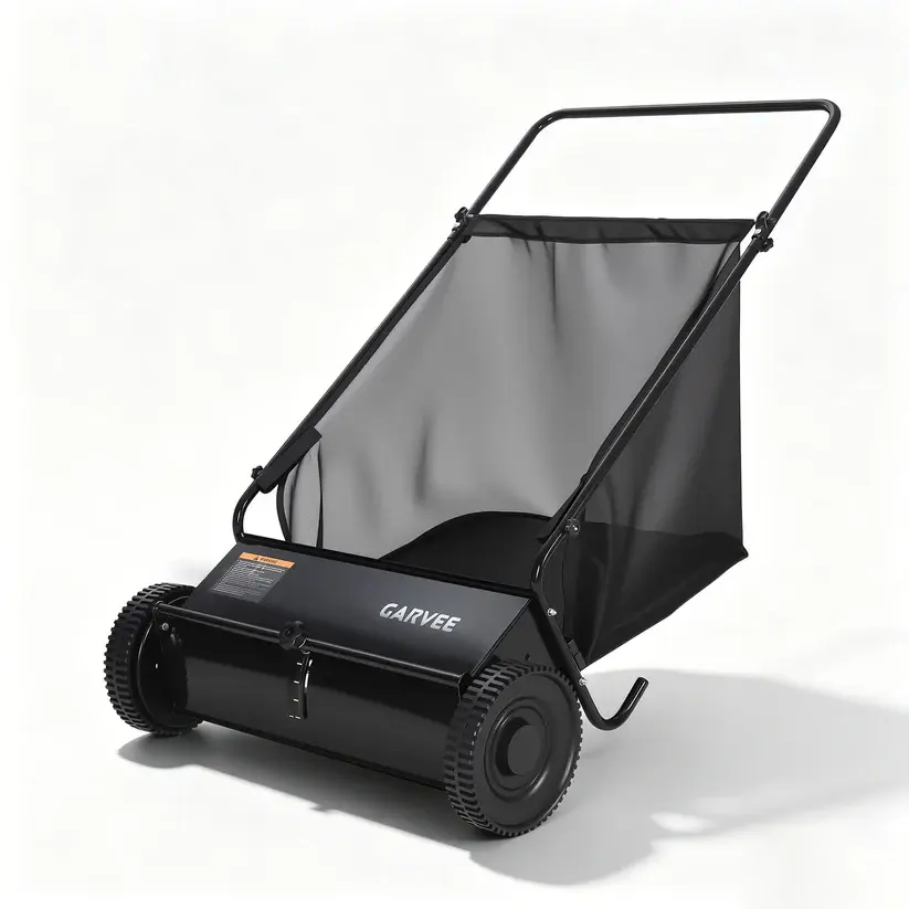 [FLASH SALE] Garvee 26-Inch Push Lawn Sweeper, Walk-Behind Leaf & Grass Collector with 4 High-Speed Brushes, 7 Cu. Ft. Hopper, Heavy-Duty Yard Sweeper for Lawn, Patio & Driveway, Black