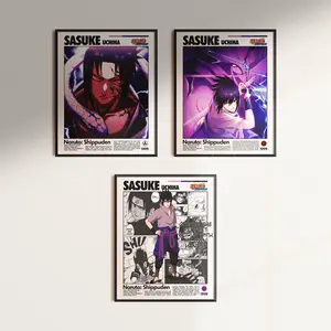 3 Sasuke Uchiha Posters Bundle Set, Sasukewall Art, Japanese Manga Decor, Anime Fan Gift, Motivational Naruto Quote Print, Anime Poster