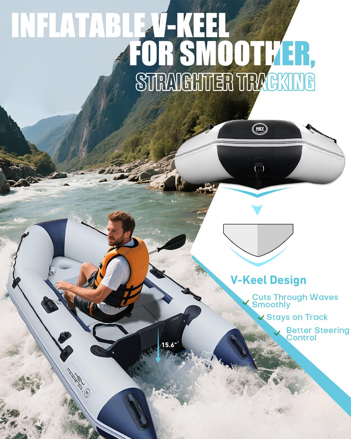 10' x 5' HEYMARINA Inflatable Boat Dinghy, Heavy Duty Blow Up Raft for Fishing, Family Adventure, Lakes, Rivers & Coastal Water