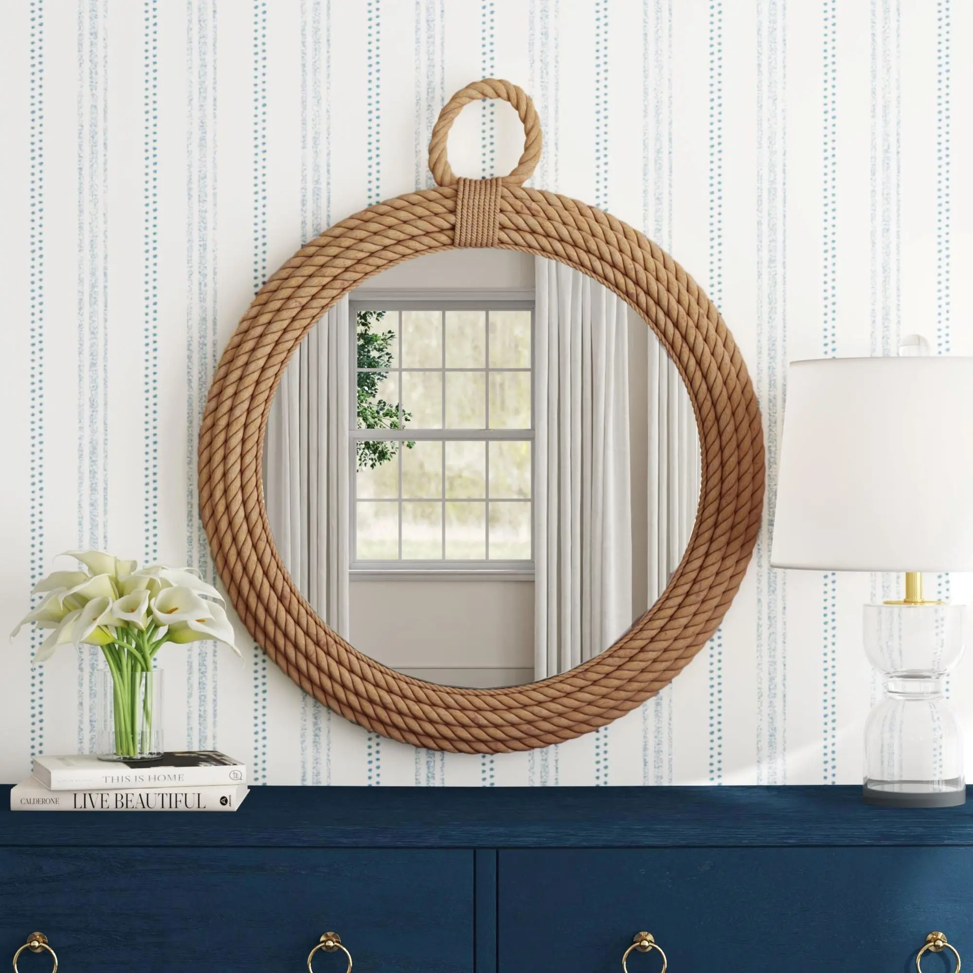 Aspen Round Handwoven Jute Rope Wall Mirror
