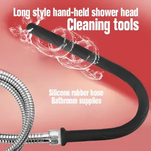 1Pcs, Long Handheld Shower Head, Silicone Hose Sprayer, Bathroom Accessories, 4-Hole Shower Head, Cleaning Tool, Suitable for Toilet, Bathroom, Kitchen, Handheld Shower Attachment