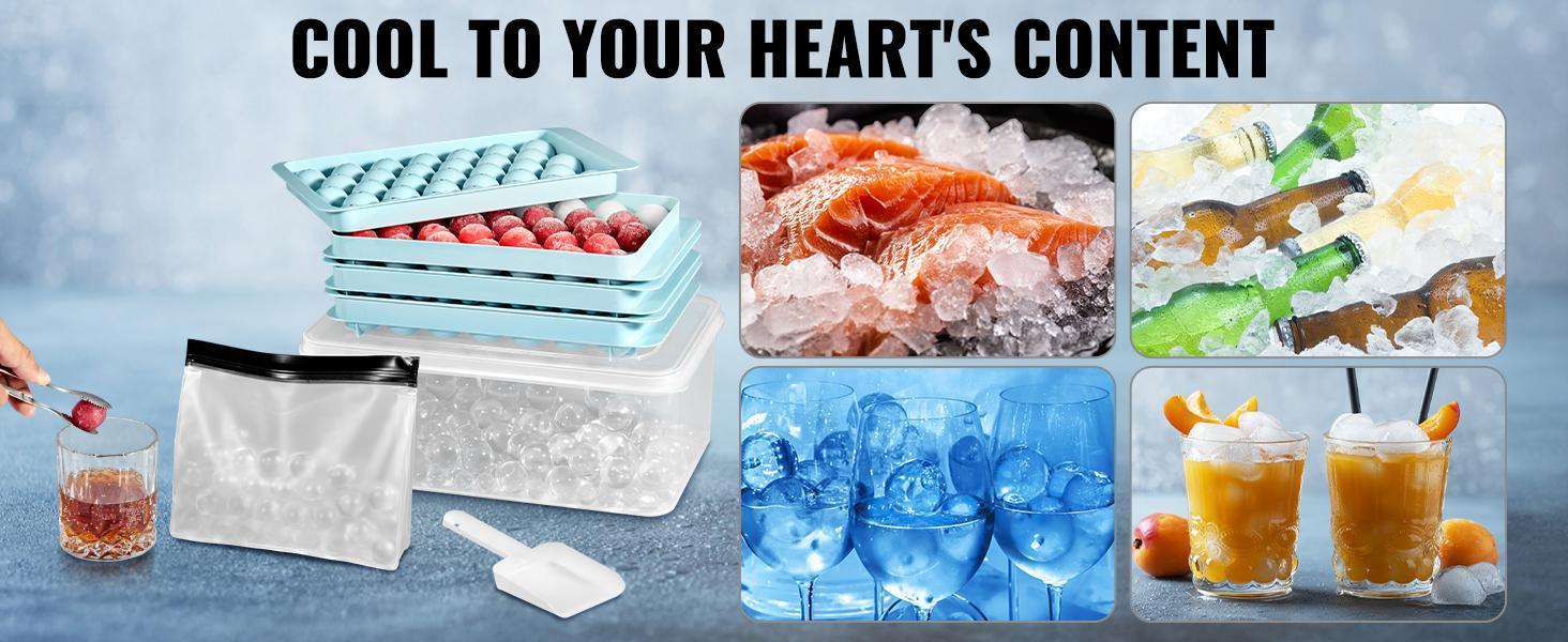 【Summervibes】VEVOR Ice Cube Tray, TikTokShopBlackFriday, Round Ice Ball Maker for Freezer, 2x33pcs & 1x104pcs Ice Balls, Sphere Ice Cube Making 170pcs Small Ice Chilling Cocktail Whiskey Tea Coffee, 3Pack Ice trays & Ice Bin & Scoop