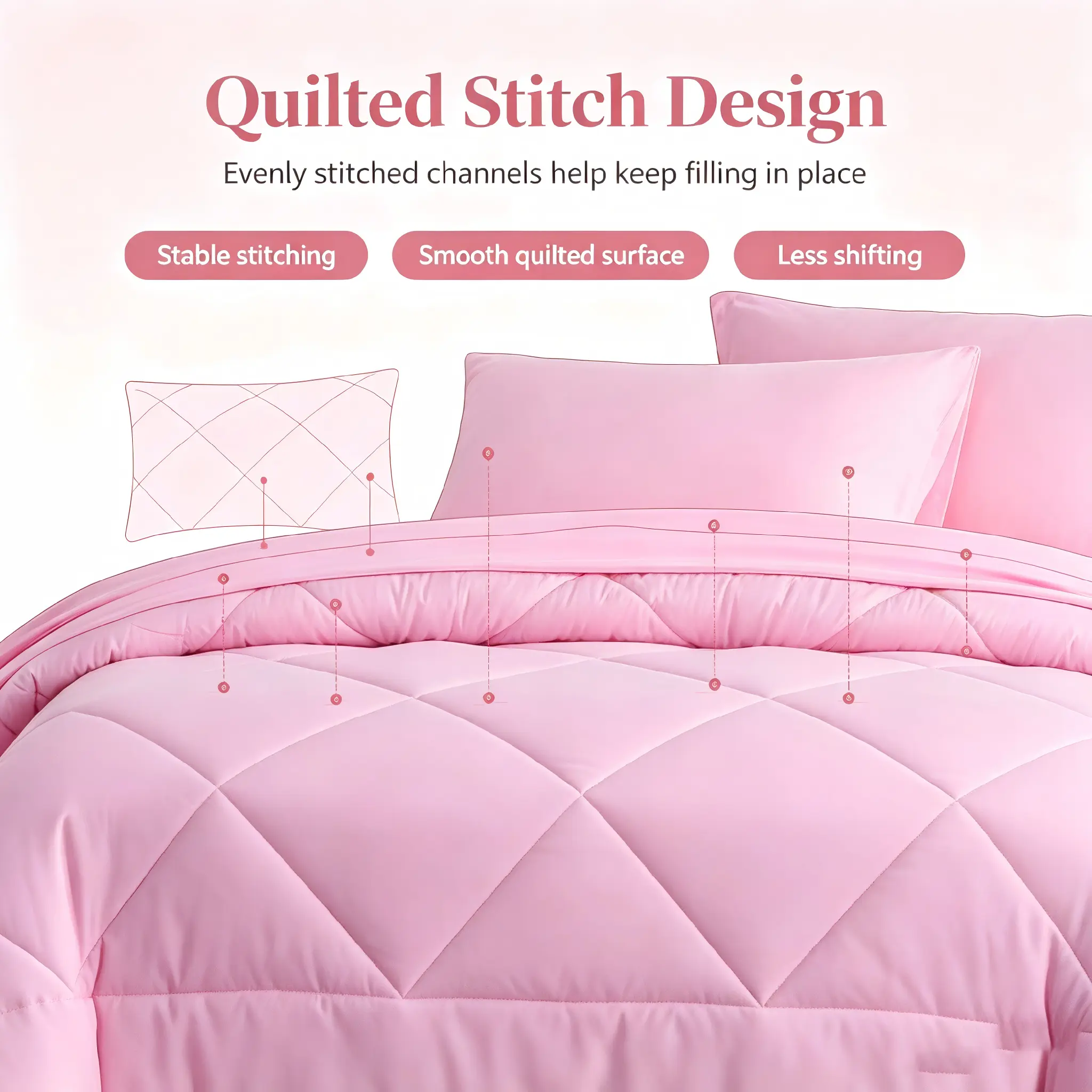 Minimalist Solid-Tone Allergy-Reducing Duvet Insert - Stitched All Season Quilt with Diamond Stitching, Quilted Surface, Breathable Lightweight Durable Sewn Comforter for Versatile Bedroom Styles & Year-Round Sleep, Stitched Quilt, Multi-Size