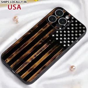 Wood Grain & American Flag Pattern Phone Case, Anti-drop Shockproof Phone Protective Cover, Phone Accessory Compatible with iPhone