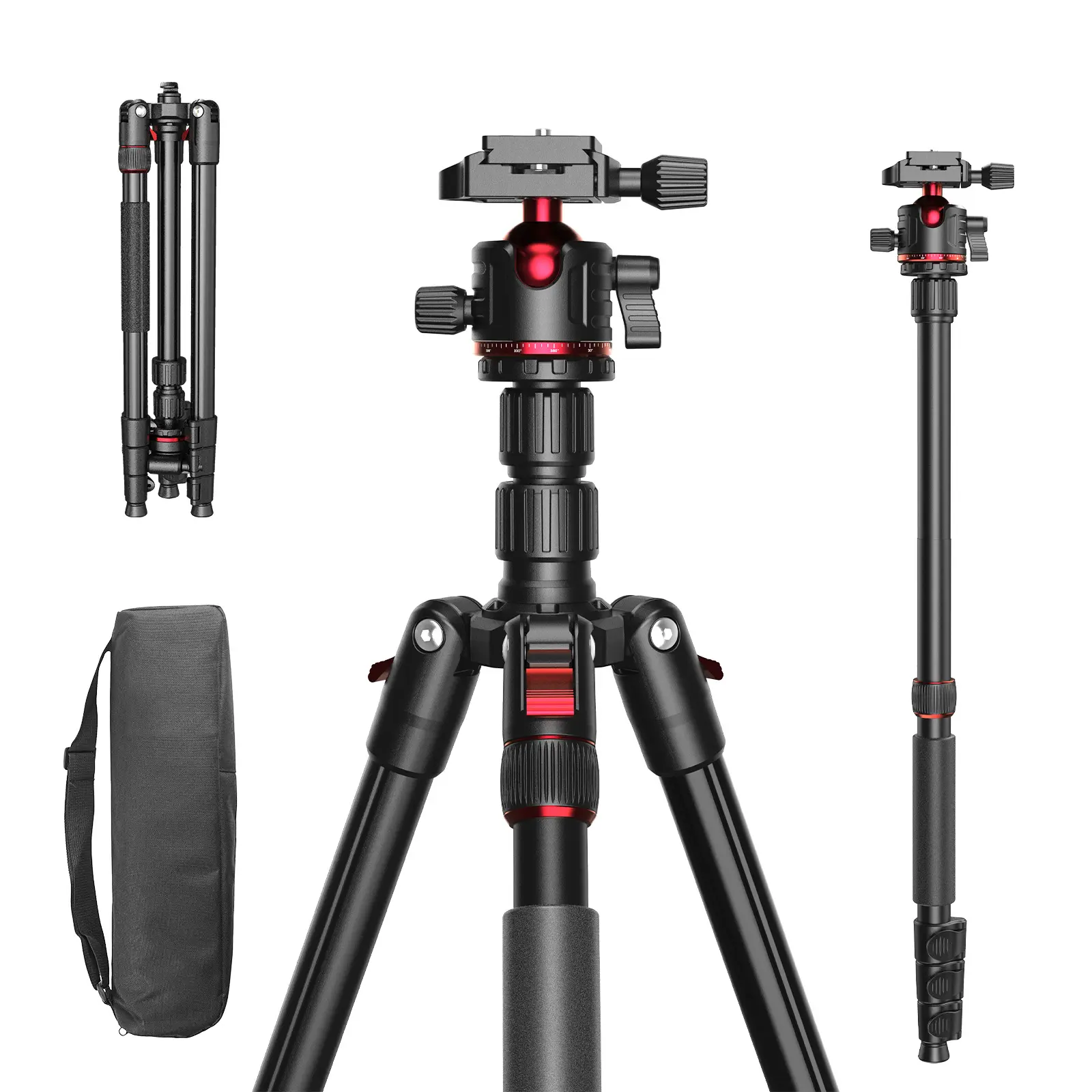 Apexel Metal Alloy Adjustable Camera Tripod Stand with 360° Ball Head, Convertible Monopod Design for Professional Photography Devices & Smartphones, Accessories