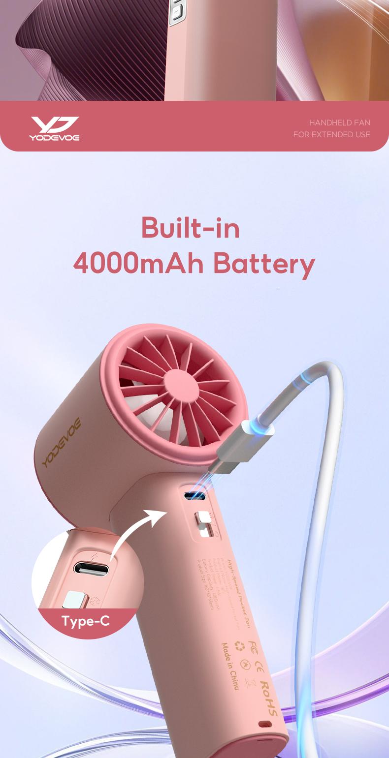The Yodevoe 3-in-1 Mini Handheld Cooling Fan features 100 wind speeds and an icing function. This compact, foldable 3-in-1 neck/desktop/handheld fan has a pocket design, making it suitable for travel, summer, concerts, and even for casual use.