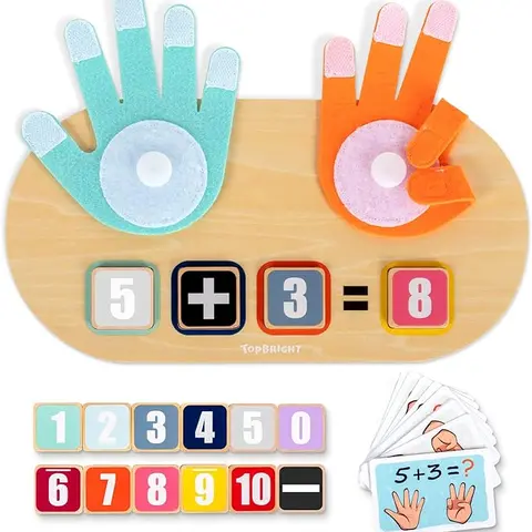 Wood Montessori Number Blocks Set (12-Count) with 2 Felt Pads, 10 Double-Sided Flashcards, Wooden Board & Storage Box - Water-Based Paint, Unisex Hands-On Math Learning Tools & Materials for 3-4 Years Toddlers to Boost Cognitive Abilities