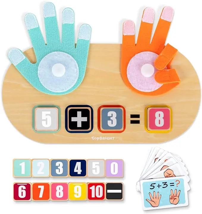 Wooden Montessori Number Stacking Blocks Set - Vibrant Unisex Maths Learning Materials, Finger Counting Tools, Fine Motor Skills Toy with Water-Based Paint for Toddlers 3-5 Years