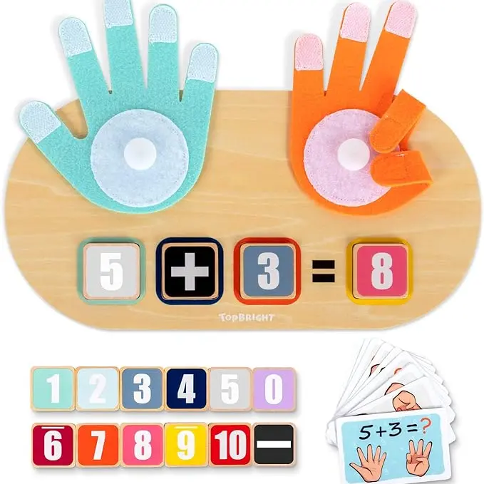 Wood Montessori Math Toy Number Blocks Set (12-Count) - 2 Felt Pads, 10 Double-Sided Flashcards, Wooden Board, Storage Box, Water-Based Paint - Unisex Early Math Learning Tools & Materials for 3-4 Years Toddlers to Boost Cognitive Abilities