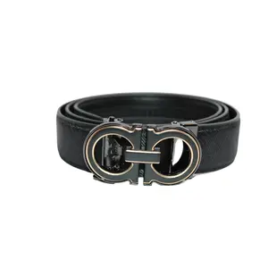 Men's Belt Black Leather No Holes Adjustable Ratchet