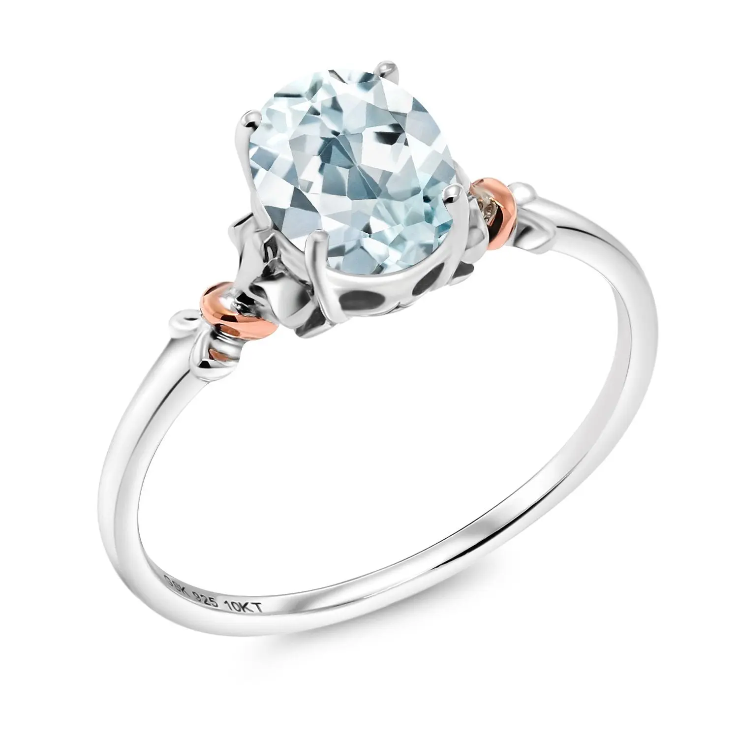 925 Silver & 10K Rose Gold Oval Gemstone Birthstone Engagement Ring | Oval 7X5MM | Wedding Engagement Anniversary Solitaire Promise Ring For Women