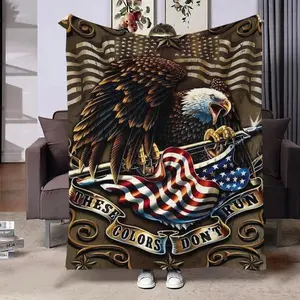 Eagle & American Flag Pattern Blanket, Stylish Blanket, 1 Count Soft and Comfortable Air-conditioned Room Throw, Warm Nap Blanket for Home, Office, Outdoor Camping