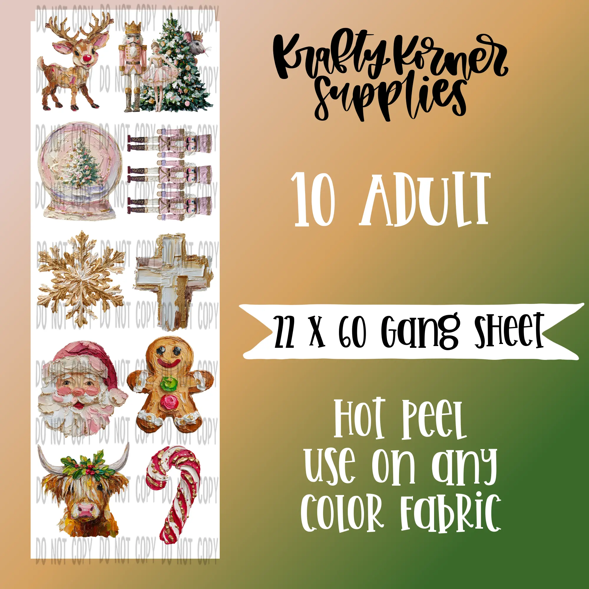 Hand Painted Christmas Transfer Gang Sheet, 22x60 in Office Paper for Gingerbread Cookies Decoration