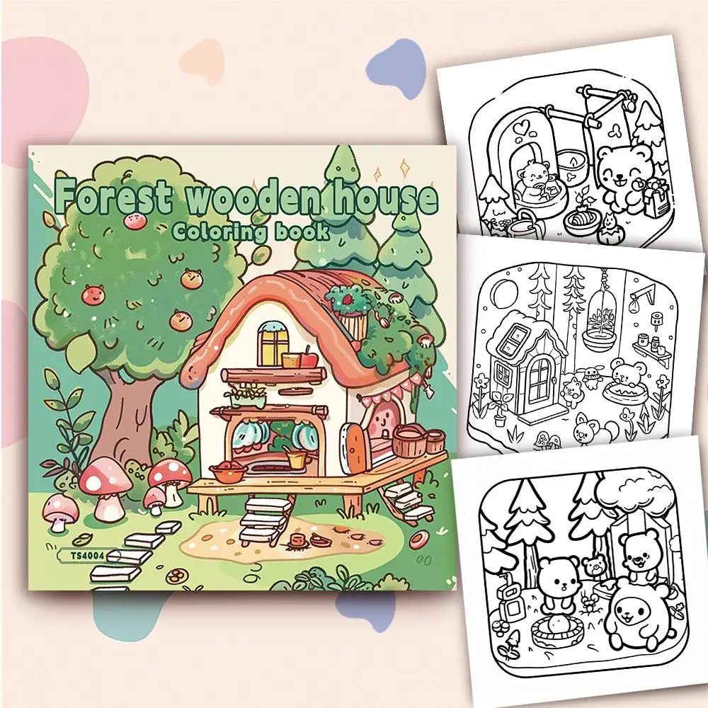 Forest Wooden House Coloring Book, 1 Count Cute Forest Wooden House Theme Coloring Book, DIY Painting Supplies for Adults, Anime Design Christmas Gift