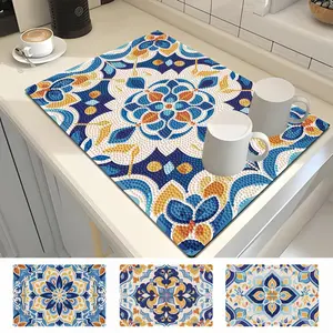 Nordic Style 4pcs Diamond Painting Placemat Kit 5D DIY Mandala Crystal Round Heat-resistant Anti-slip Table Mat 11.81x7.87in for Indoor Restaurants Kitchens Parties Camping
