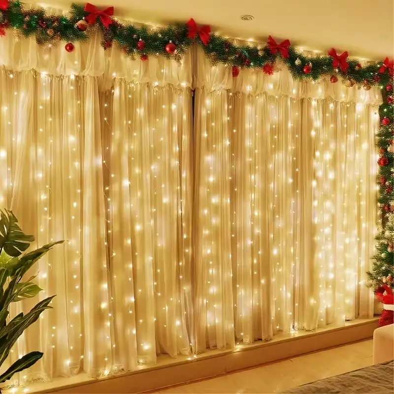 Christmas Fairy Bright Decorative Adjustable Brightness LED Curtain Light, USB Powered, 8 Lighting Modes, Remote Included, Perfect for Christmas, Valentine's Day, Wedding, Party