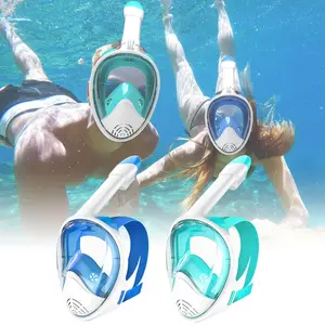 Full Face Snorkel Mask, 180° Wide View Anti-fog & Leak-proof Design Snorkel Mask with One-way Drain Valve, Diving Mask for Summer