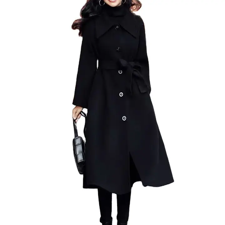 Black winter cashmere long coat