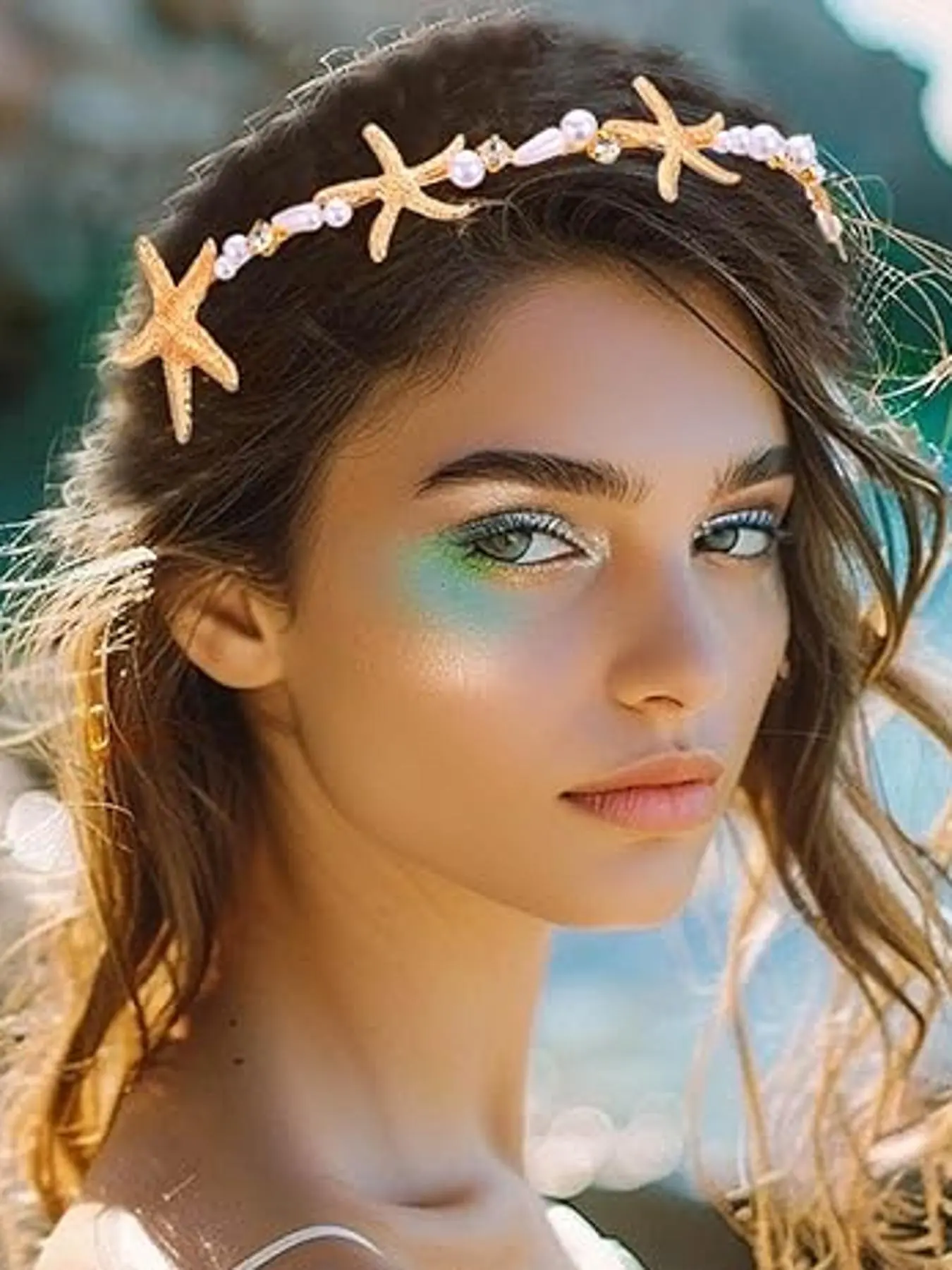 New beautiful Gold Starfish Pearl Headband Bridal ✨✨? Bridal Headband, Gold Starfish, Pearl, Lavender Hair  main image 4