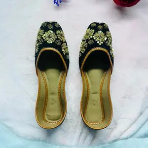 Handmade Black & Gold Embroidered Punjabi Jutti | Traditional Indian Ethnic Khussa Flats | Wedding & Festive Wear Shoes