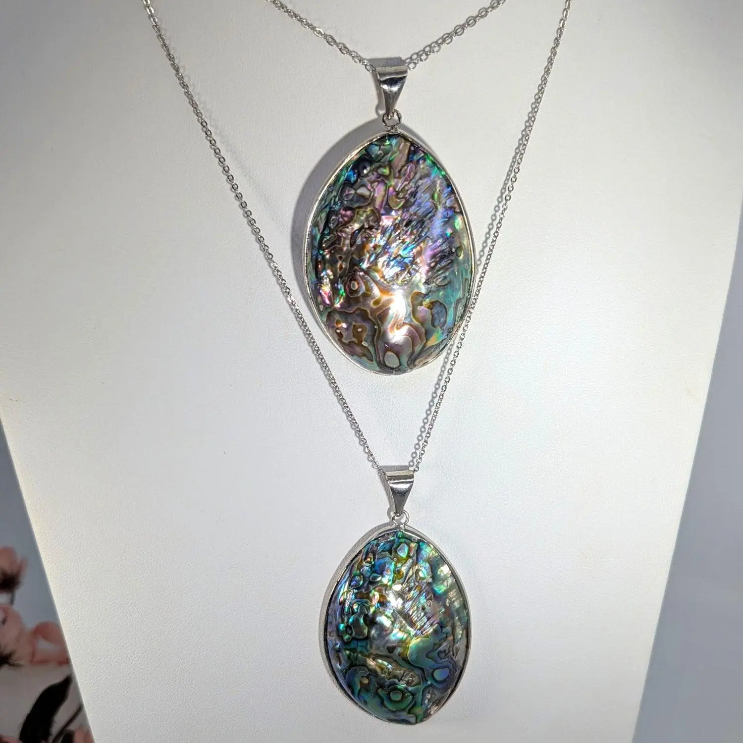 Abalone Shell Teardrop Pendant Necklace, Stainless Steel