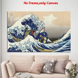 1 pc, wall art, Unframed Wall Art, Modern poster, Kanagawa waving, Ocean inspired design, Japanese anime oil painting, living room decoration, bedroom decoration aesthetics, bathroom decoration, housewarming gift, gift for anime lovers, frameless
