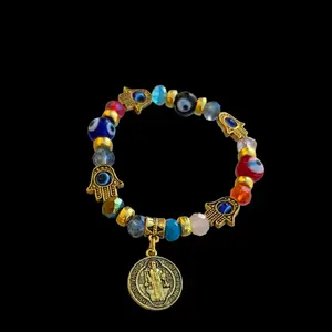 San Benito, Hamsa hand, ojo turco gold plated bracelet