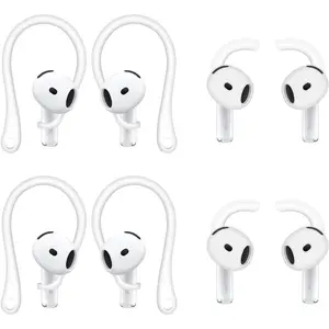 Ear Hooks Compatible with AirPods 4 4th Gen, 2 Pair Anti-Slip Soft Rubber Earhook, 2 Pairs Silicon Ear Tips Hook, Compatible with AirPods 4 2+2 Pairs 722 Whtie