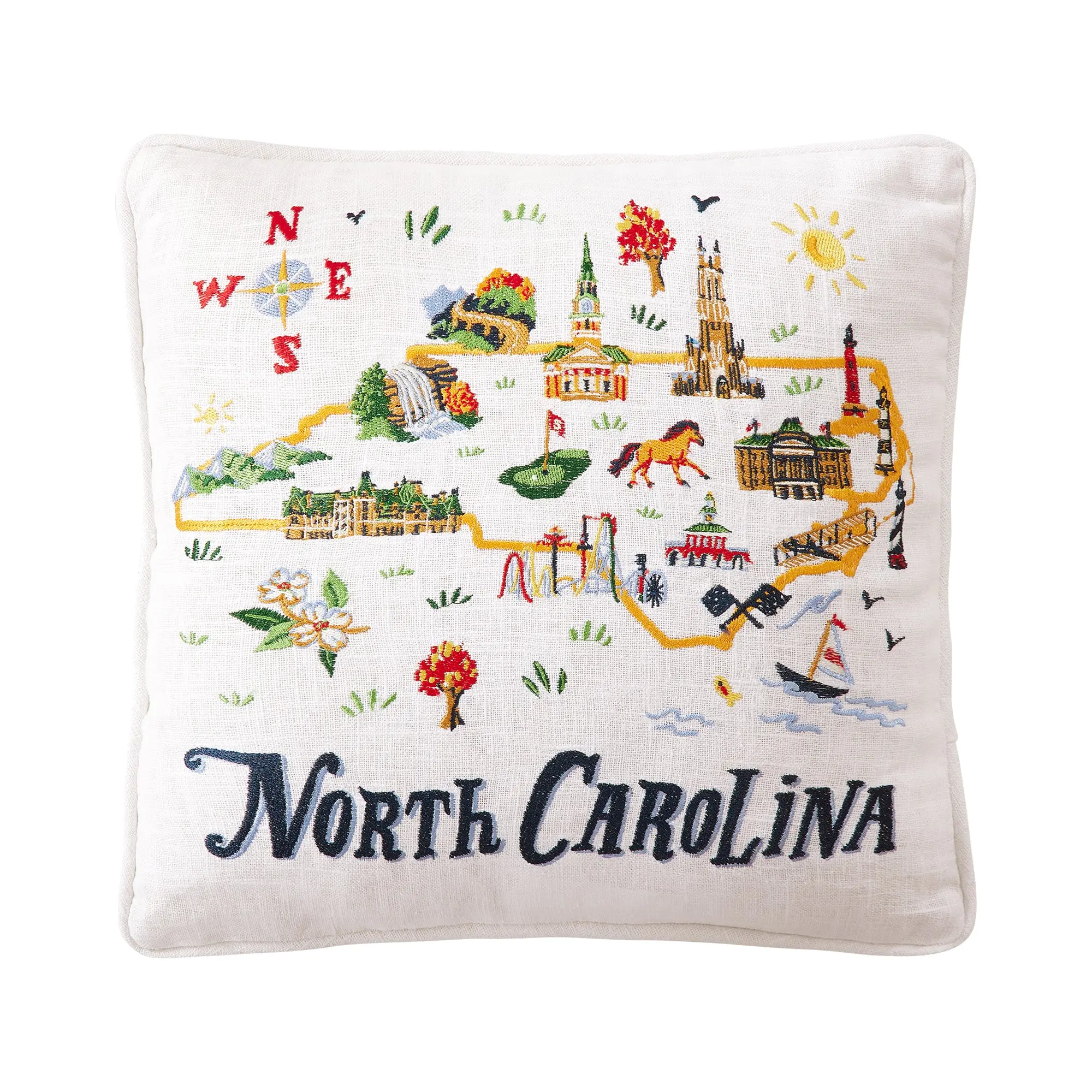 North Carolina Embroidered Pillow