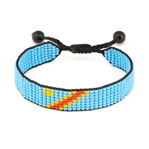 Congo Flag Bracelet:  Handmade Bracelet, Adjustable Beaded String with Patriotic Design