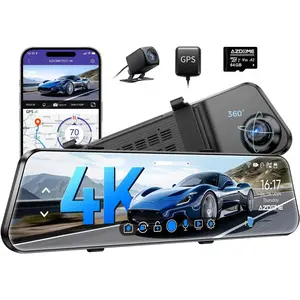 AZDOME PG17 12" 4K Mirror Dash Cam Front & Rear Wi-Fi 6 Rear View Camera with 64GB Card GPS Night Vision Voice Control Automotive Dashcam