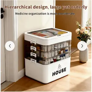 Medication & first aid Storage Box with Lids - Heavy-Duty Plastic Multi-Layer Organizer, Portable Medicine