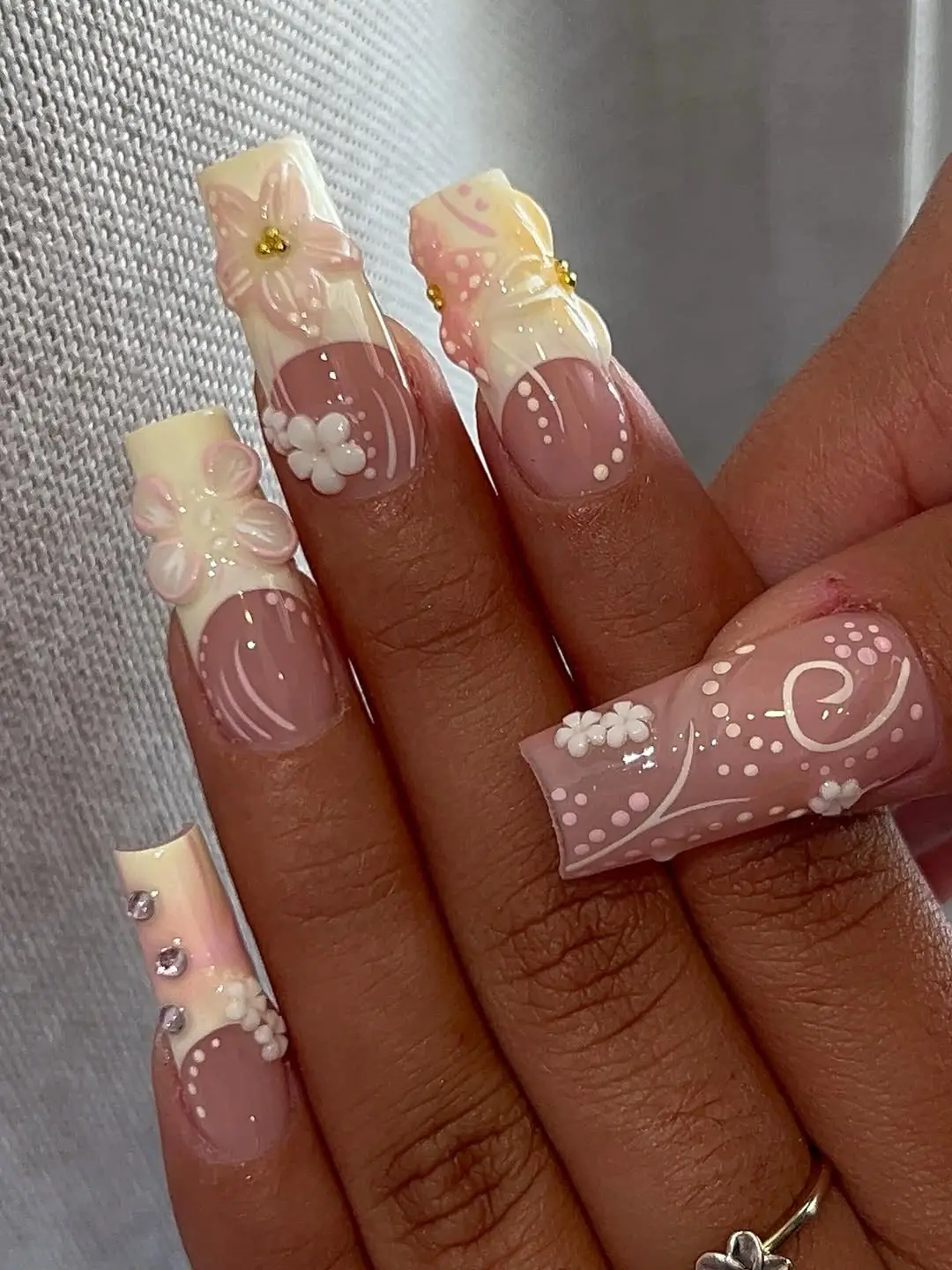 Soft Summer Press On Nails | Pastel Floral French Tip Nail Set