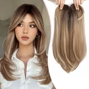 Natural Clip-In Wiglet for Women Lightweight Hair Topper in Soft Brown Ombre Easy Daily Hair Extension for Thinning Hair