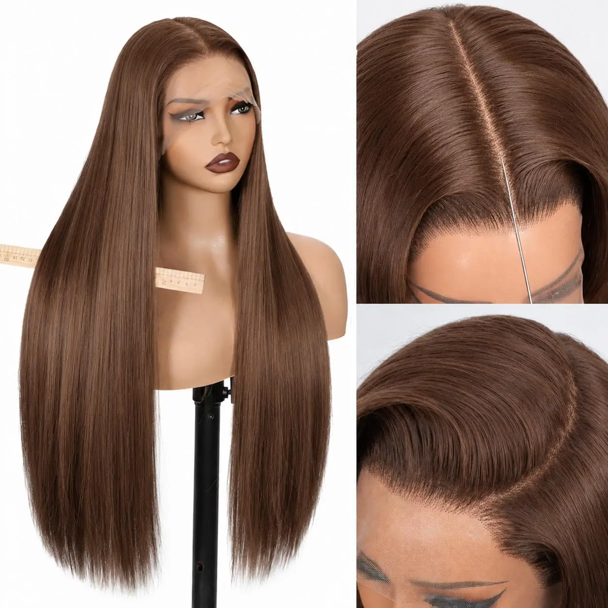 Female 28in Light Brown Synthetic 13x6 HD Lace Front Wig, Long Straight Lightweight Glueless Wig for Beginners, Pre-Plucked Natural Look, Comfortable Cap, Free Part, for Daily Wear, Work, Shopping