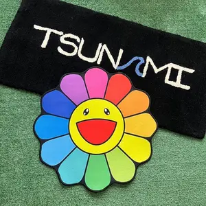 Tsunami Smiley Rug - Smiley Face Design with Colorful Flower Accents - Ideal for Home Decor