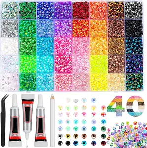 32000Pcs 40 Colors Resin Jelly Rhinestones for Bedazzling, Multicolor 3mm Flatback Gems for Diamond Art 3Pcs Jewelry Glue for Bedazzled Nail Art Makeup Crafting Book Shoes