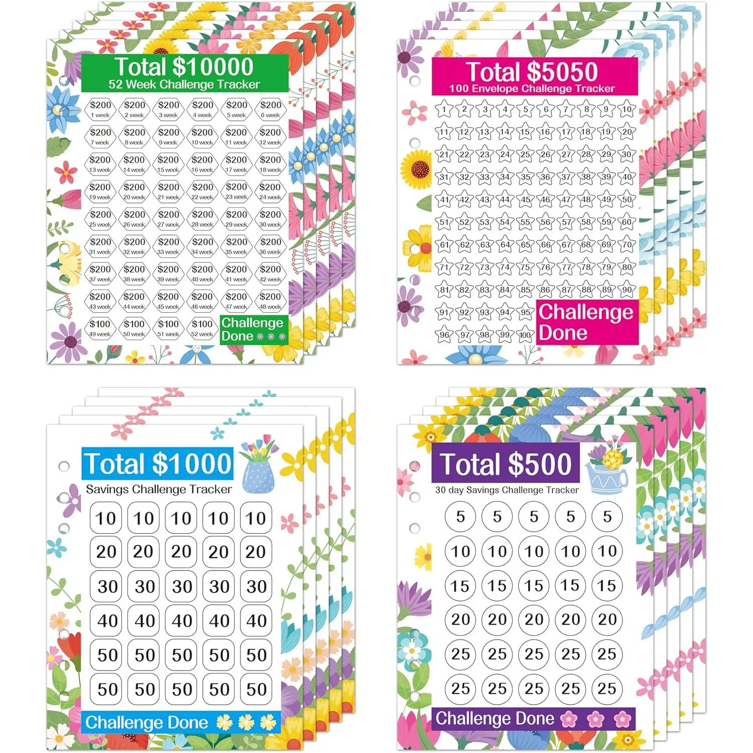 20 Sheets  Saving Challenge Binder ,  Challenge  Cards for 6 Ring A5 Binder, 4 Styles of Budget Cards for Savings   Planner  Saving Binder