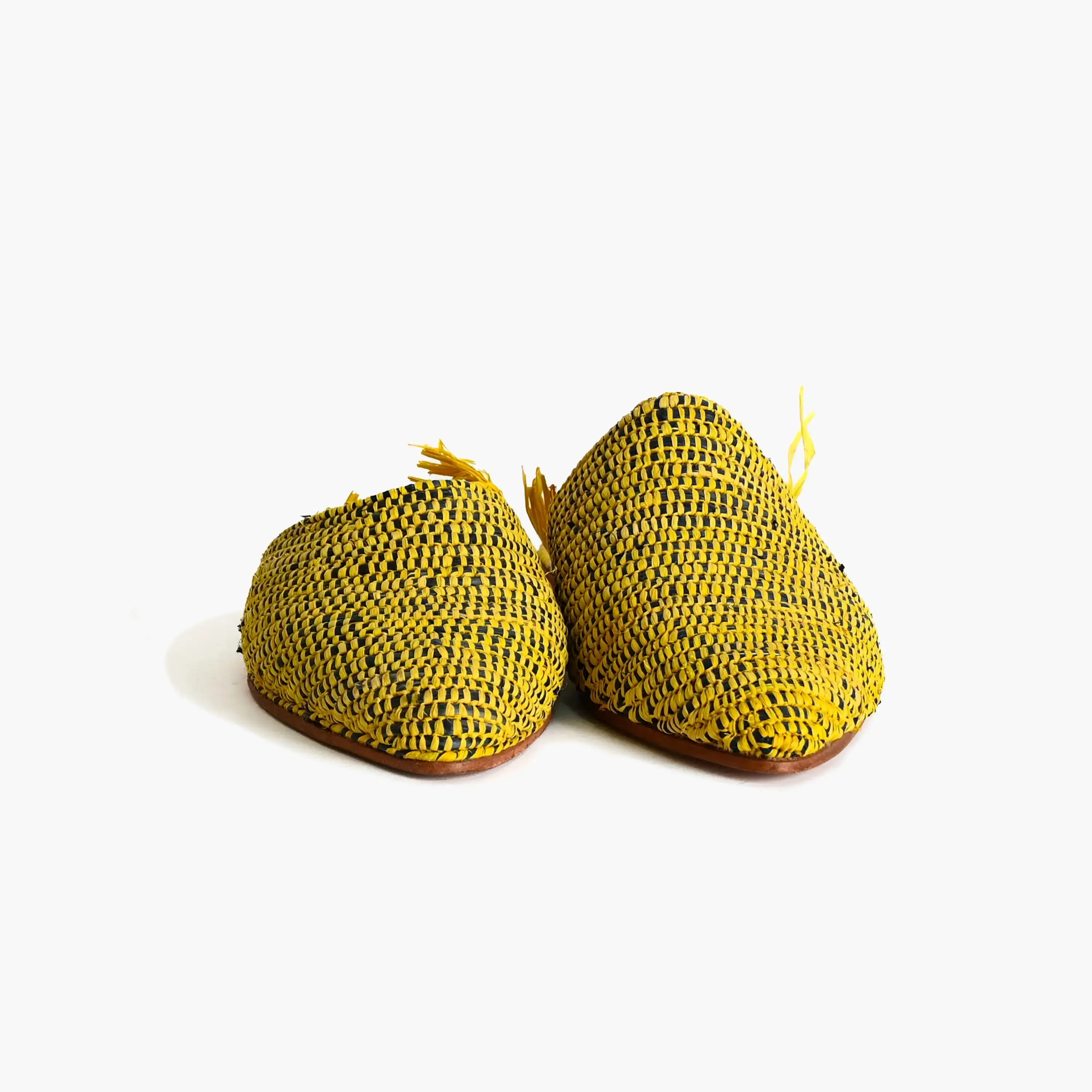 Handcrafted Yellow and Black Raffia Mule Slippers