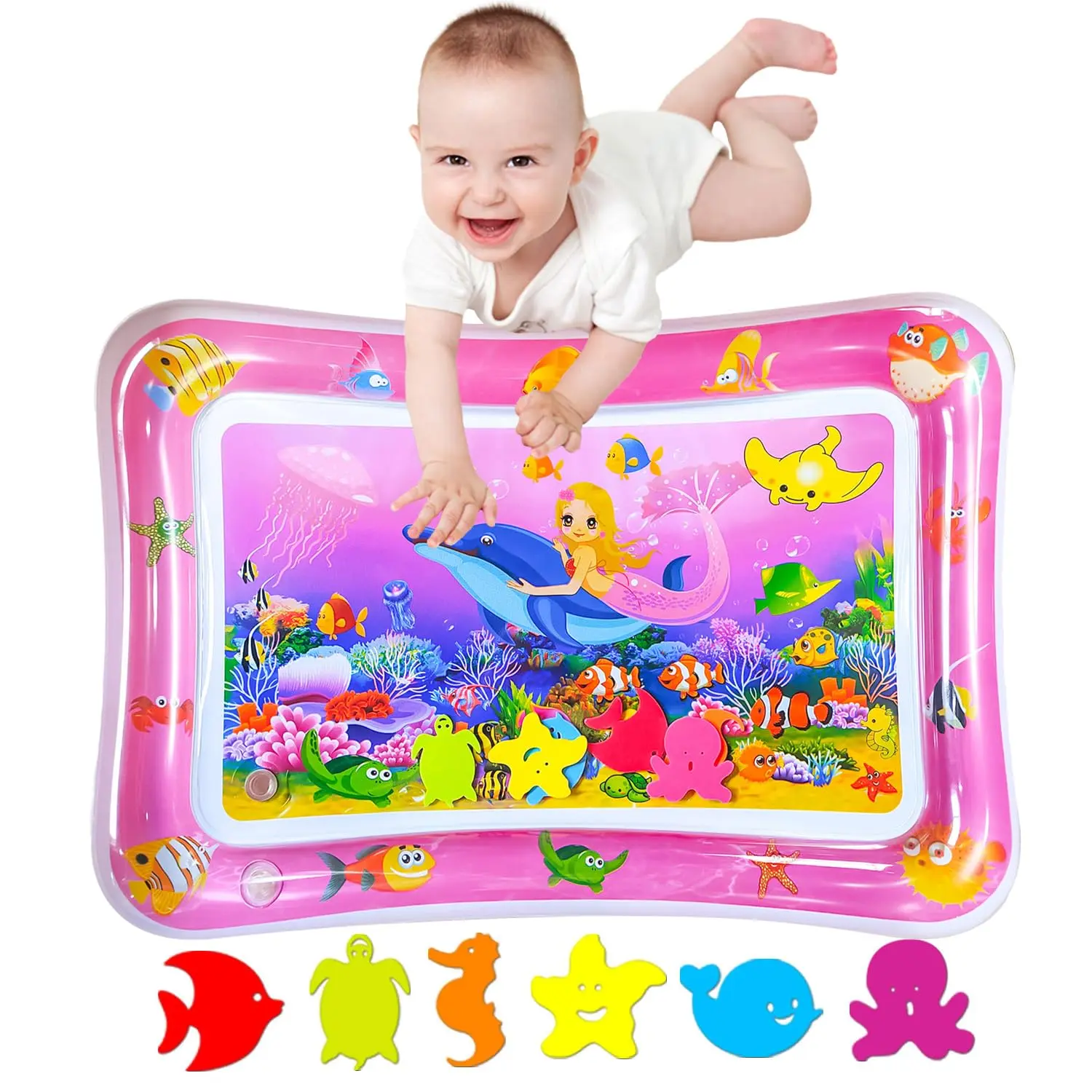 Tummy Time Water Play Mat for Babies – Inflatable Sensory Baby Water Mat for Infants & Toddlers 3–24 Months, Early Development Toy to Strengthen Muscles, Pink 27.5 x 20 in