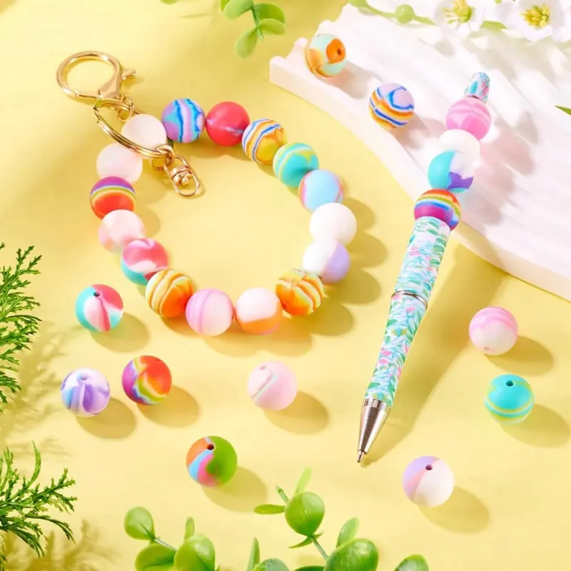 15mm Round Colorful Silicone Rubber Beads, 50 Pcs for DIY Bracelets, Necklaces, Christmas Jewelry Making Crafts
