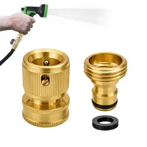 Garden Hose Quick Connector, 1 Set Solid Brass 3/4 Inch GHT Thread Fitting(NO Sprayer), No-Leak Water Hose Female & Male Adapter, Garden Hose Connectors, Summer Gardening Tool Accessories