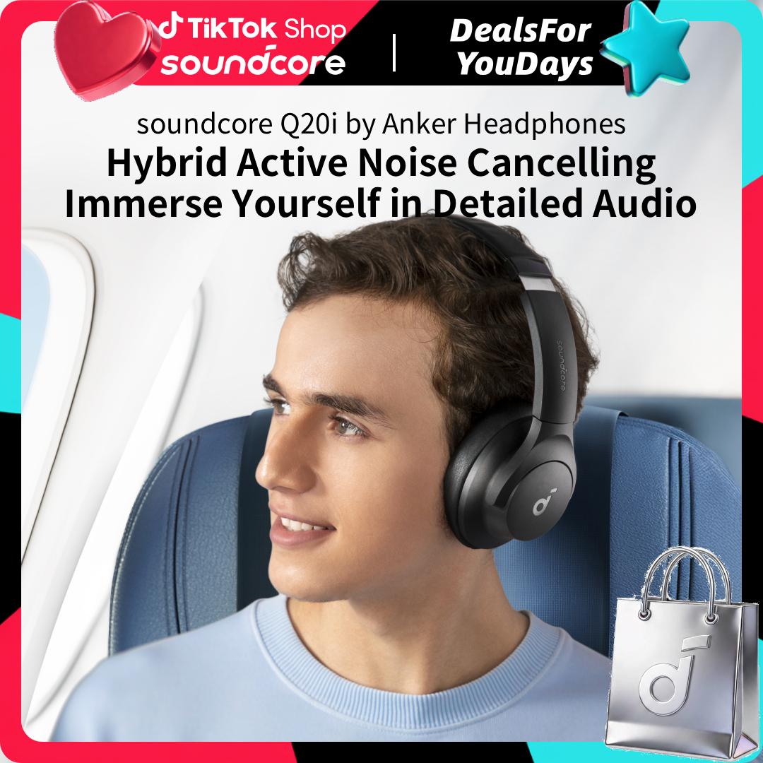 soundcore by Anker Q20i Hybrid Active Noise Cancelling Headphones, Wireless Over-Ear Bluetooth, 40H Long ANC Playtime, Hi-Res Audio, Big Bass, Customize via an App, Transparency Mode #DealsForYouDays, #SummerWins