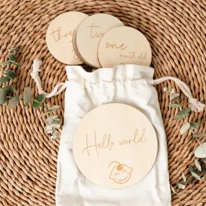 Wooden monthly milestone disc baby by month photo prop baby gift baby milestone cards Nursery Signs Set Decor