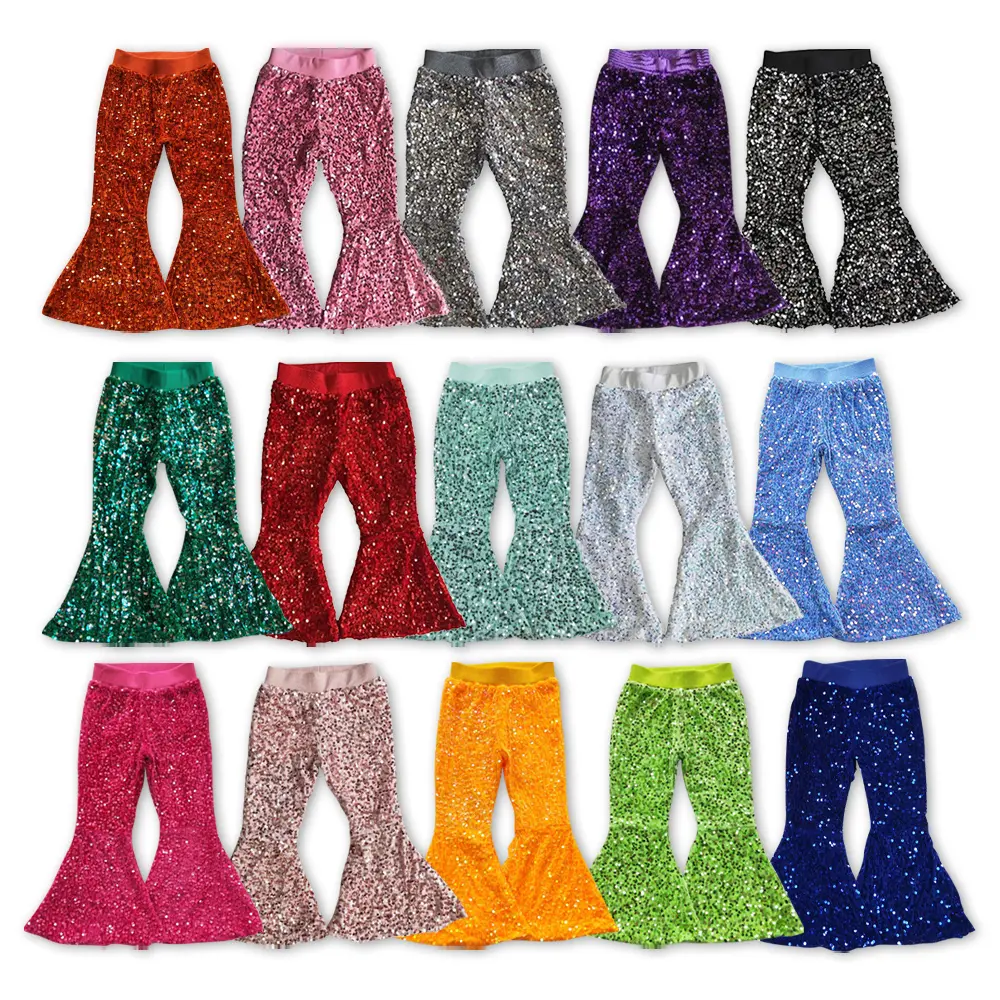 Girls' Sequined Loose-Legged Pants - All-Seasons Vibrant Bottoms, Glittery Multi-Color Kids' Sparkle Pants Including Black, Vibrant Pants