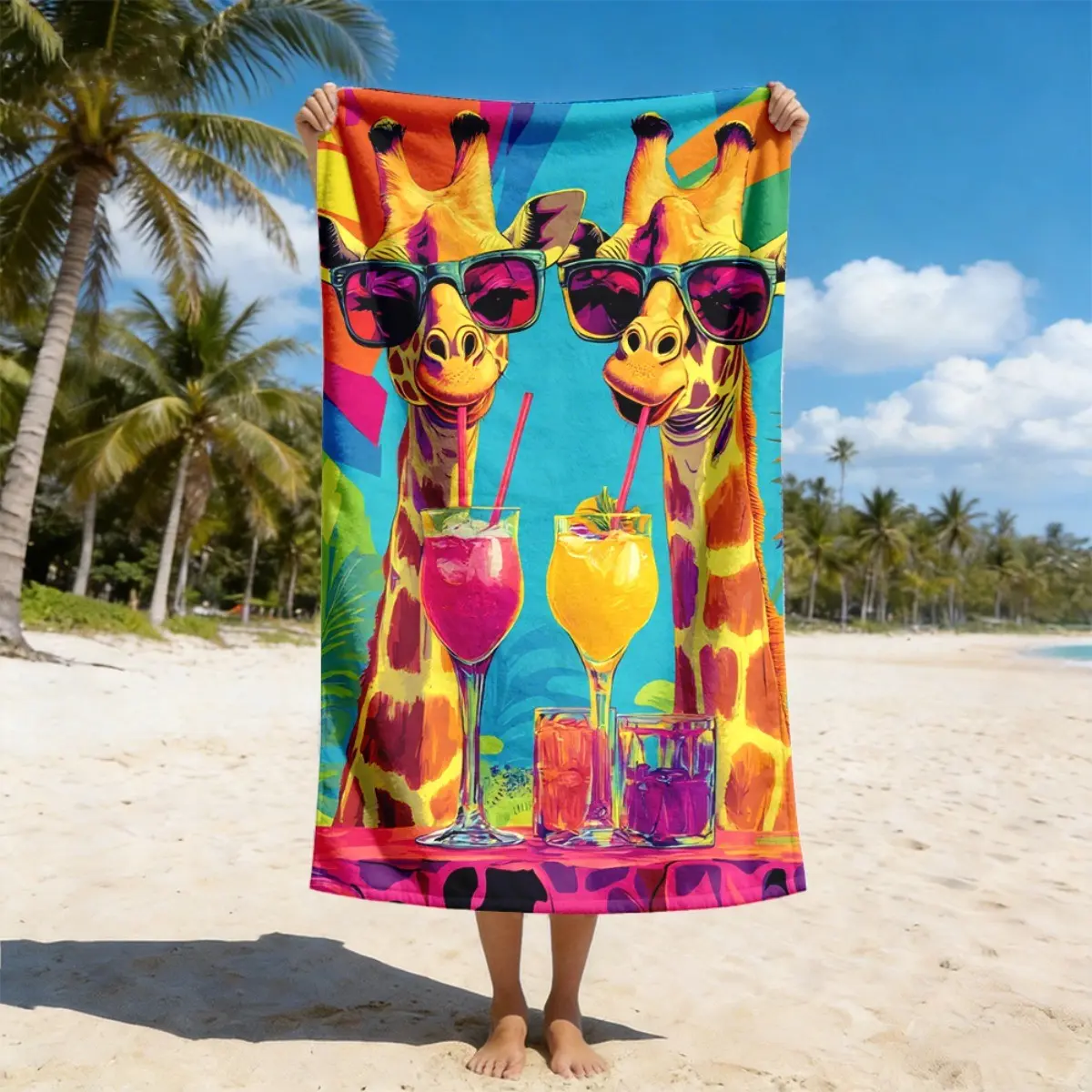 Colorful Giraffe Print Microfiber Quick-Dry Beach Towel, Absorbent and Durable, Reusable Home Textile for Travel and Leisure